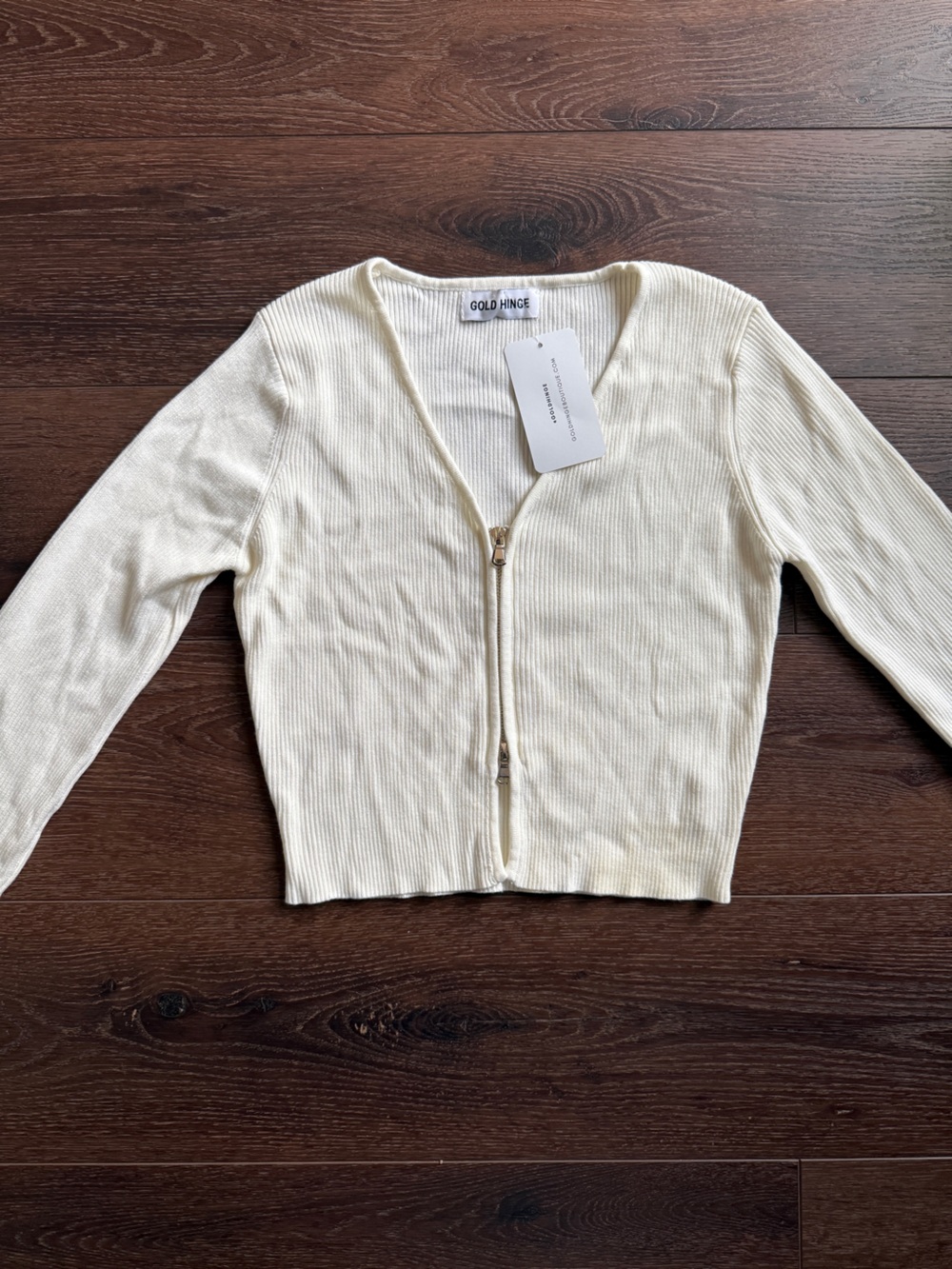 NWT Gold Hinge Women's Cream Ribbed Zip-Front Cardigan